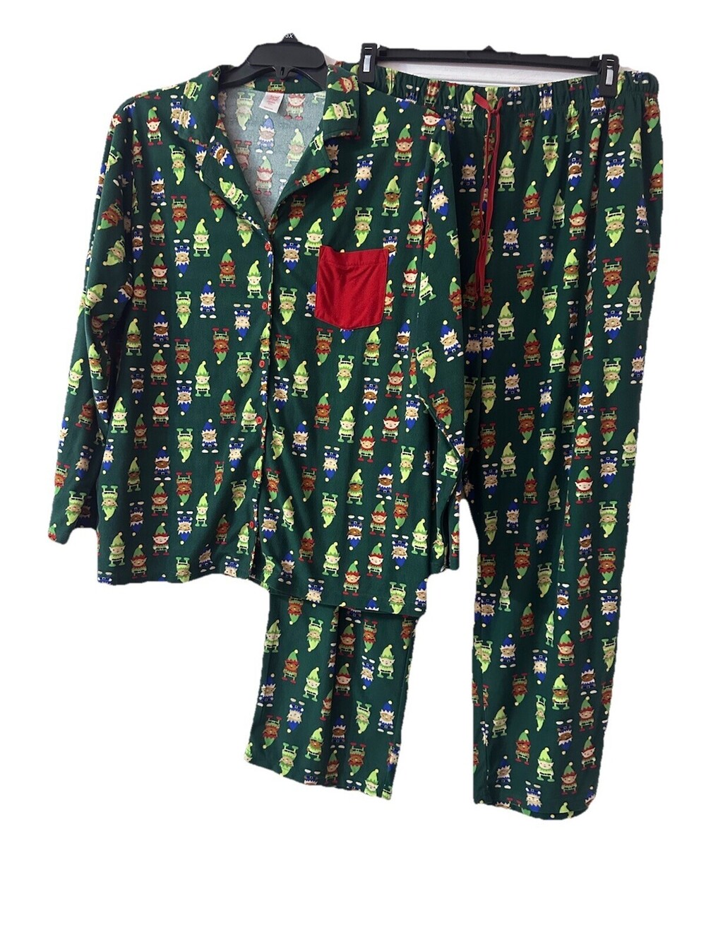 North Pole Trading Co Pajama Set Womens XXL Christmas Elves Green 2 Piece PJs